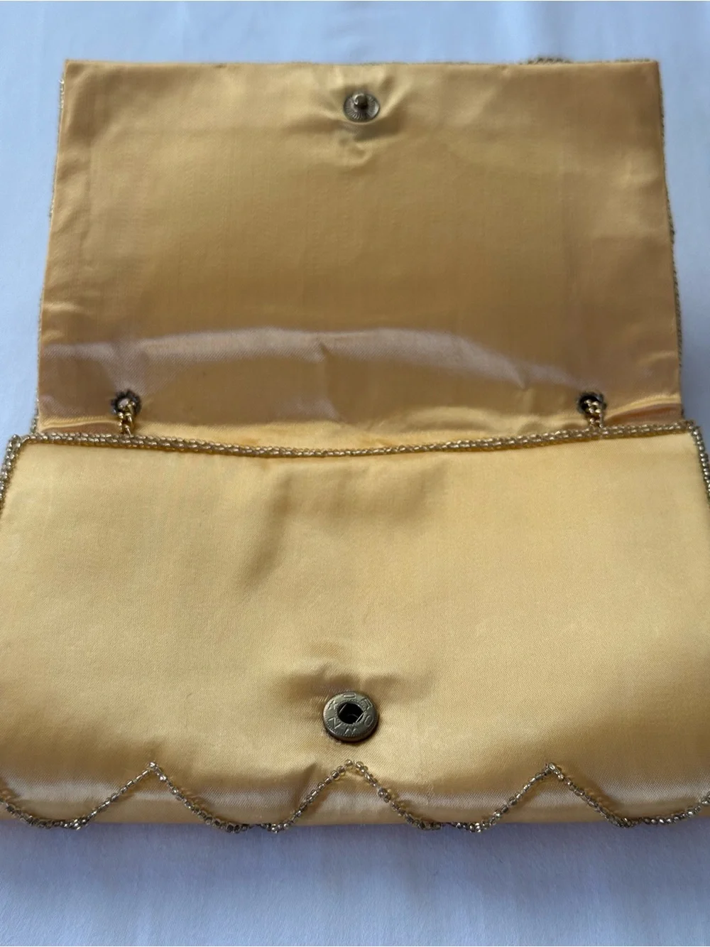 Hand Made in Japan Gold Beaded Stud Chain Shoulder Clutch